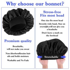 Dimeho 2 Pcs Silk Bonnet for Men Hair Sleeping One Size, Black