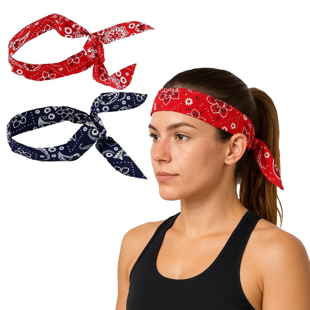 4-Pack Cooling Gel Bandana Head Band, 38-Inch, Red Blue Paisley, Cott