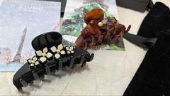Alexandre de Paris Hair Clips Set of 2 with Christmas Card, Black Flower & Tort