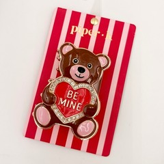 Piper.K Valentine Teddy Bear Be Mine Heart Hair Claw Clip Gold Enamel Rhinestone