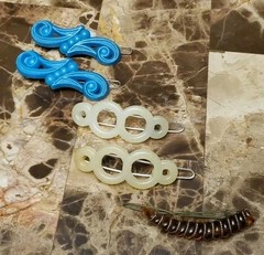 Vintage 1950’s Hair Clip Barrette Lot Of 5 Blue Cream Brown