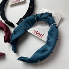 3-pack Scunci Satin Headband with Gemstone Embellishments Black Teal Burgundy
