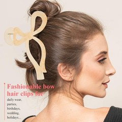 Bow Hair Claw Clips Elegant Large Accessories for Women Gift Beige&Brown