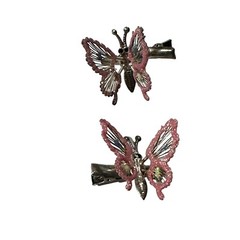 Vtg 9 Decorative Metal Hair Clips & Pins Floral Butterflies Enamel Glitter Glass