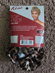 2X Kiss Pre-Tied Top Knot Turban Hair Wraps DH90 Leopard & Black NEW