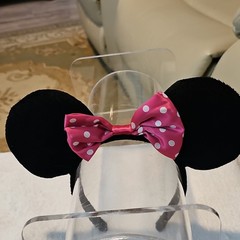 Minnie Mouse Ears Headband Black Fabric with Pink Polka Dot Bow