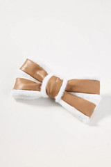 NWT Anthropologie Fuzzy Faux-Leather Bow Barrette Tan