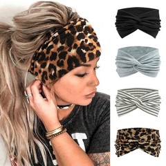 Boho Headbands For Women Wide Head Scarf Black/Leopard Print Hair Wraps Large…