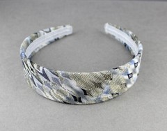 Black Grey Gold headband textured fabric covered hair band 1.25″ wide peacock