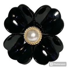 Faux Pearl Black Acrylic Flower Hair Claw Clip Gold Long Thick Hair Barrette