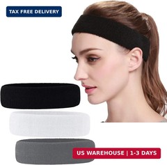 3 Pack Men & Women Sweatband Headband Terry Cloth Moisture Wicking for Sports Te