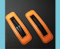 2 Large Leather Snap Hair Clips Unique Minimalist Women Rectangular Design Metal