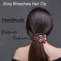 Sparkling Rhinestone Duckbill Ponytail Hair Clips: 8 Double Flower Crystal B