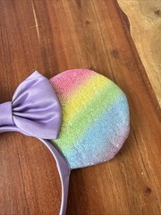 Disney Minnie Mouse Light Weight Ears Headband Rainbow & Lavender Bow