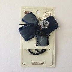 Daiso Japan – Lace Ponytail Holder Navy Blue Bow Hair Accessory