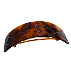 French Amie Wide Quilted Rectangular Barrette 3.5″ Handmade Cellulose Acetate