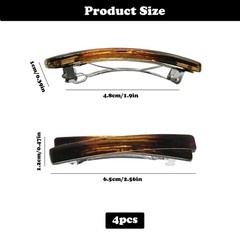 4Pcs French Barrette 1 Count (Pack of 4), Black, White, Amber, Leopard Print