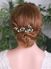 3 PCS Green Crystal Pearl Hair Pins Bridal Wedding Hair Piece Accessories