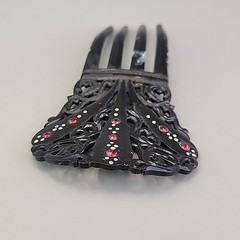 Vintage Hair Comb Spanish Mantilla Celluloid Black Red Enamel Dots 4.75″