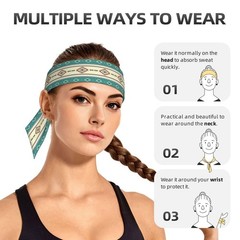 Native Indian Western Tribal Tie Headband, Breathable Sweatband, Non-slip Fab…
