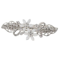 Silver Tone Metal Hair Clip with Rhinestone & Acrylic Jewelry Stone B3824-WHT