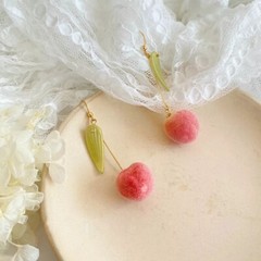 Kawaii Fuzzy Peach earrings dangle drop fruit earrings cute