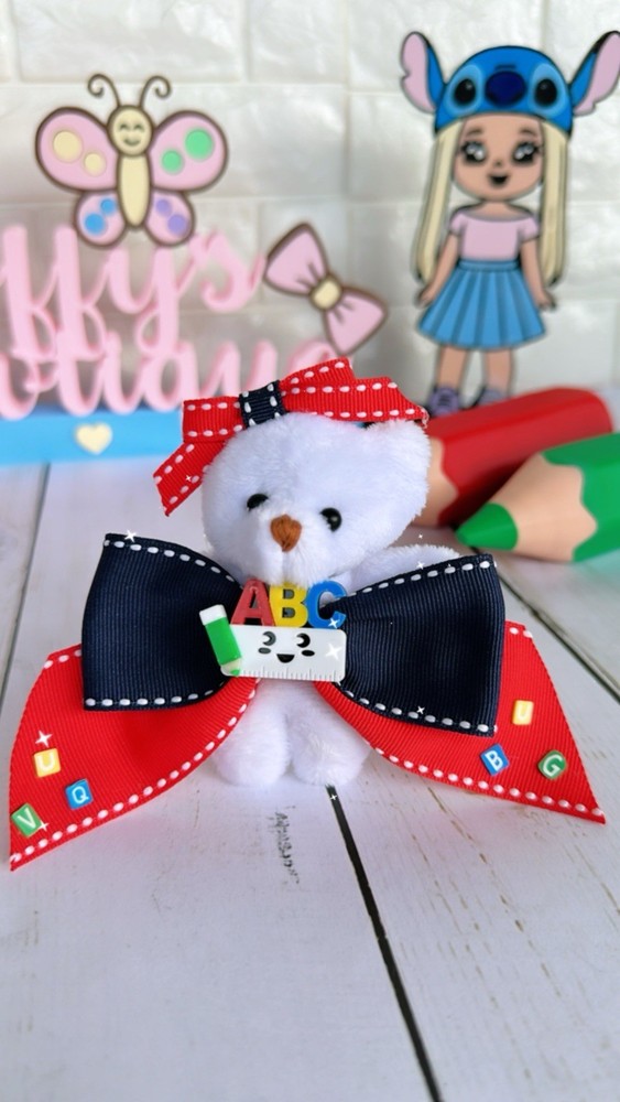 school hair clips, teddy bear for hair, girls accessories, handmade for kids