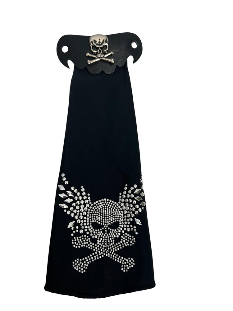 Motorcycle Biker Skull Rhinestone Barrette Black Faux Leather Hair Clip Goth