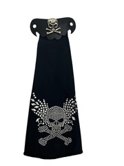 Motorcycle Biker Skull Rhinestone Barrette Black Faux Leather Hair Clip Goth