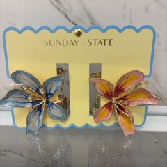 Sunday State Hair Clips Flowers Metal Pink/red/Blue Set Of 2 New Gift Women’s