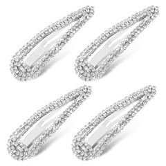 4PCS Rhinestone Hair Clips, Snap Barrettes for Women, Water Drop Crystal Hair…
