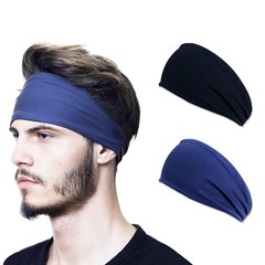2pk Sports Headband, Workout Sweatbands for Running Cycling, Black Blue