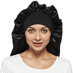 Extra Large Satin Bonnet for Sleeping Wide Elastic Band Hair Wrap Cap for