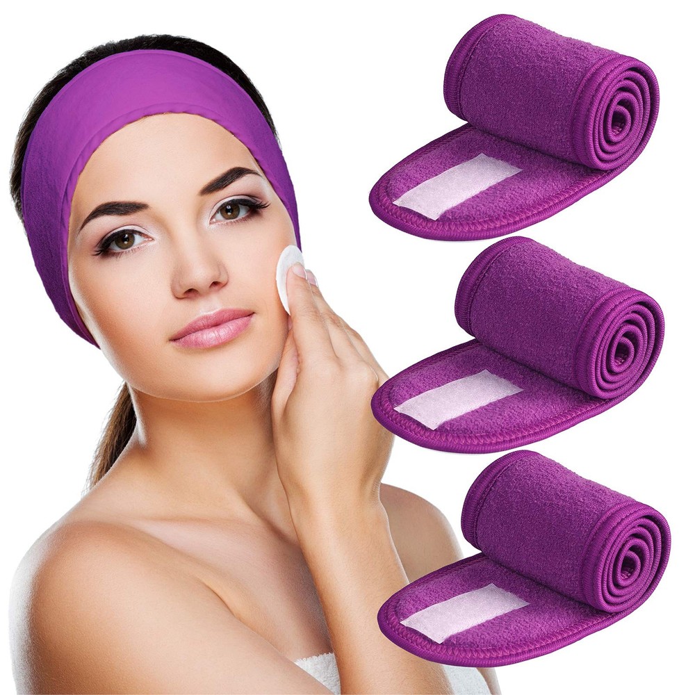 Spa Headband 3 Pack Ultra Soft Adjustable Face Wash Headband for Face Washing…