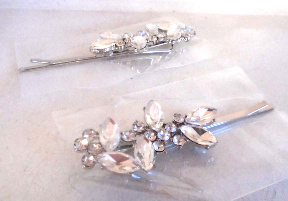Rhinestone Crystal Leaf Hair Pins for Brides and Flowergirls – 2 Count