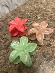 Set of 3 Flower Hair Claw Clips Pink, Beige & Green for Women