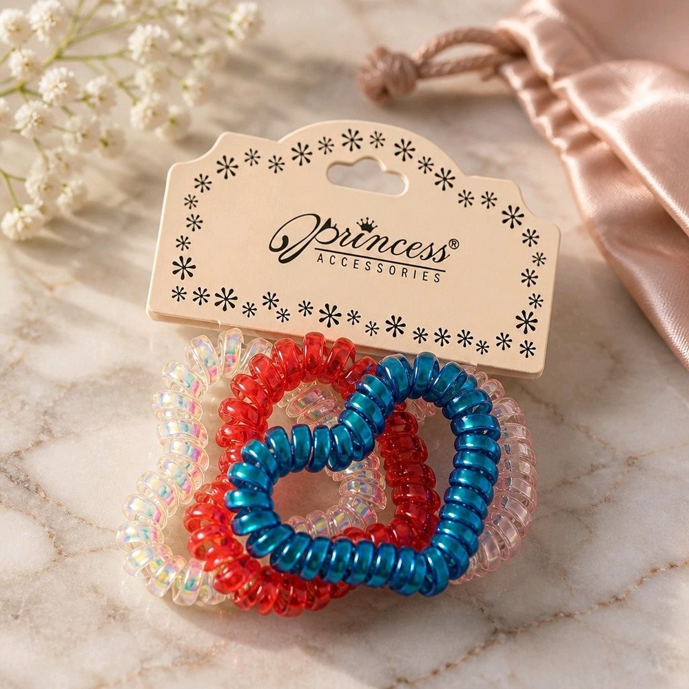 4th of July Star Spiral Coil Tele Hair Ties Red White Blue Coils 3p Stars Hearts