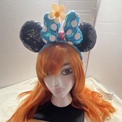 Disney Minnie Mouse Sequined Ears Headband Blue Polka Dot Bow