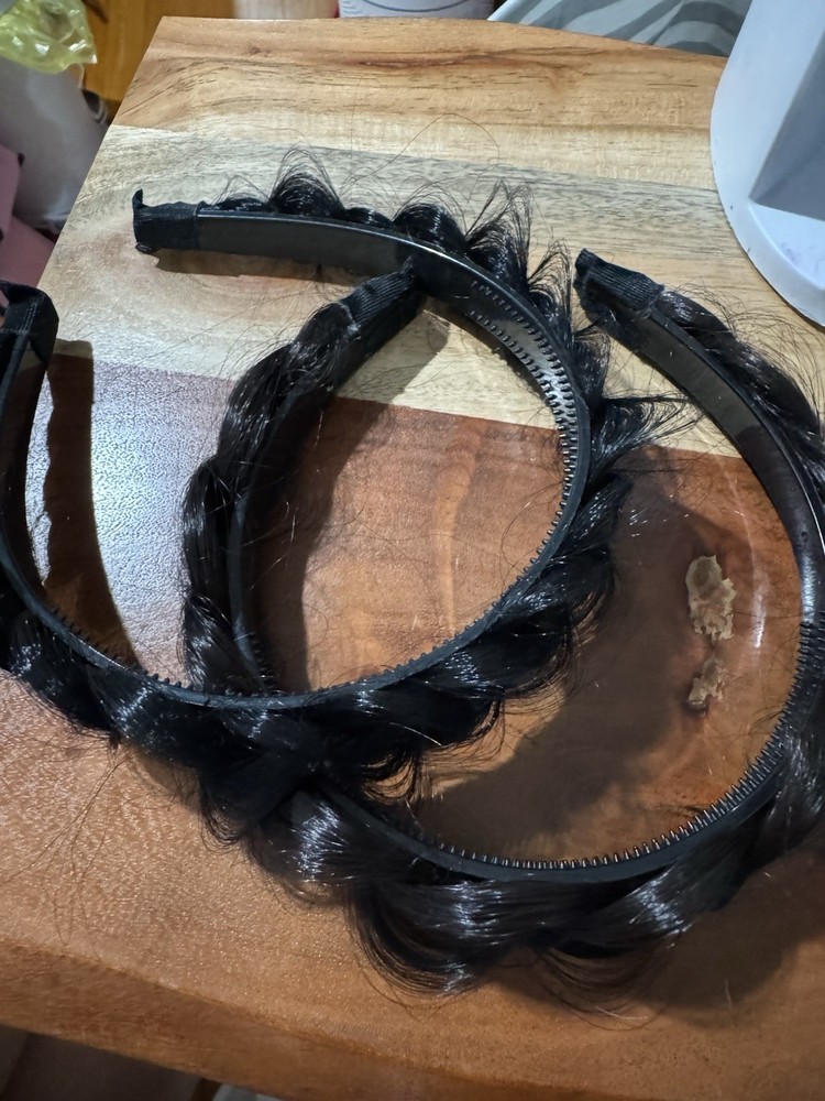 Used Excellent Women’s Black And Black-Brown Faux Hair Braid Headbands 2 Pc Set