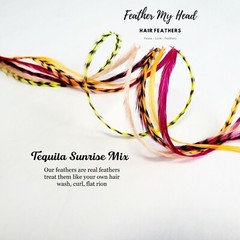 Feather Hair Extensions, 6 Pc, Optional Kit, Short – Mega Long, Tequila Sunrise