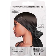 Evolve Satin Wrap Scarf Black, Hair Net Included