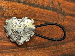 Hair Concho Elastic Tie Southwest Stamped Heart and White Stone 29234