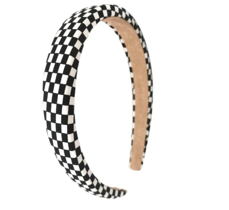 Checkered Headband. Plaid Hair Accessories for Women. Black and White Check Head