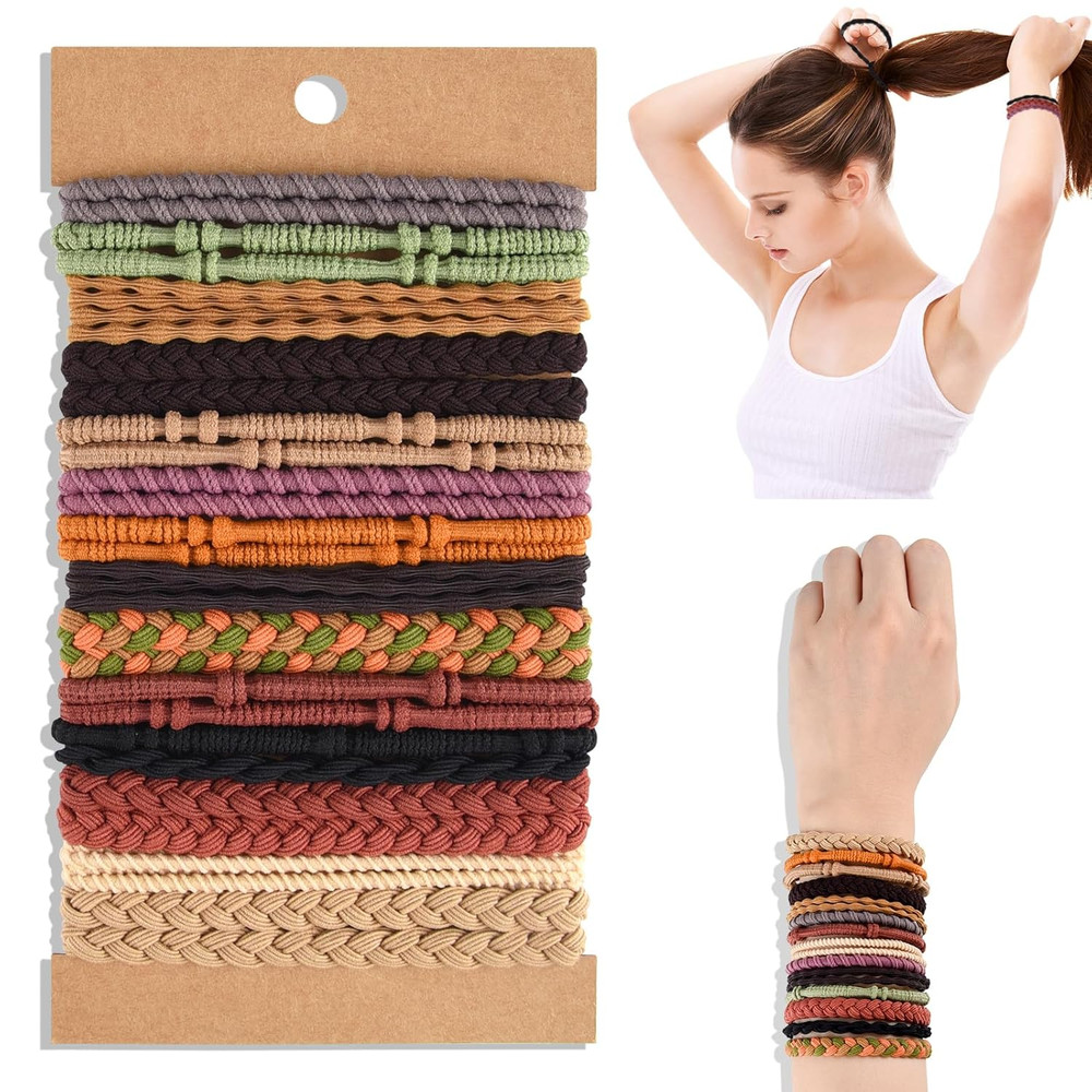 28 Pcs Boho Hair Ties Braided Elastic Bracelets Hair Ties Ponytail Holders for W