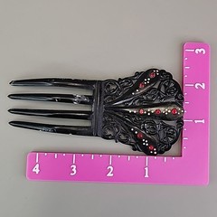 Vintage Hair Comb Spanish Mantilla Celluloid Black Red Enamel Dots 4.75″