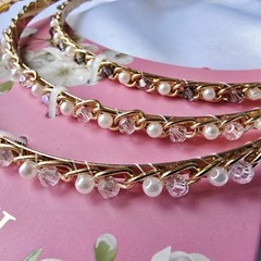 nOir Gold Beaded Pearl Crystal Headbands Set of 3 Women’s Hair Accessories