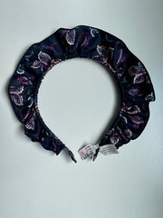 ANTHROPOLOGIE Eugenia Double Ruffled Silky FLORAL HEADBAND Black Blue Skinny