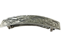Western Womens Barrette 3.75 x 1 in Silver Hand Engraved Cowgirl Rodeo Horse