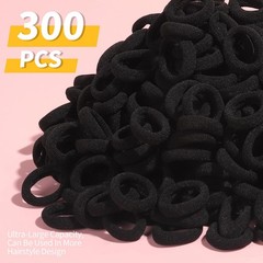 300PCS Black Cotton Hair Ties: Mini Elastic Ponytail Holders and Seamless Hai…