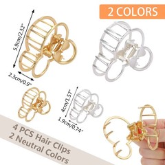 4 PCS Metal Hair Claw Clips Mouse Large Gold Silver Thick Non-Slip Barrette